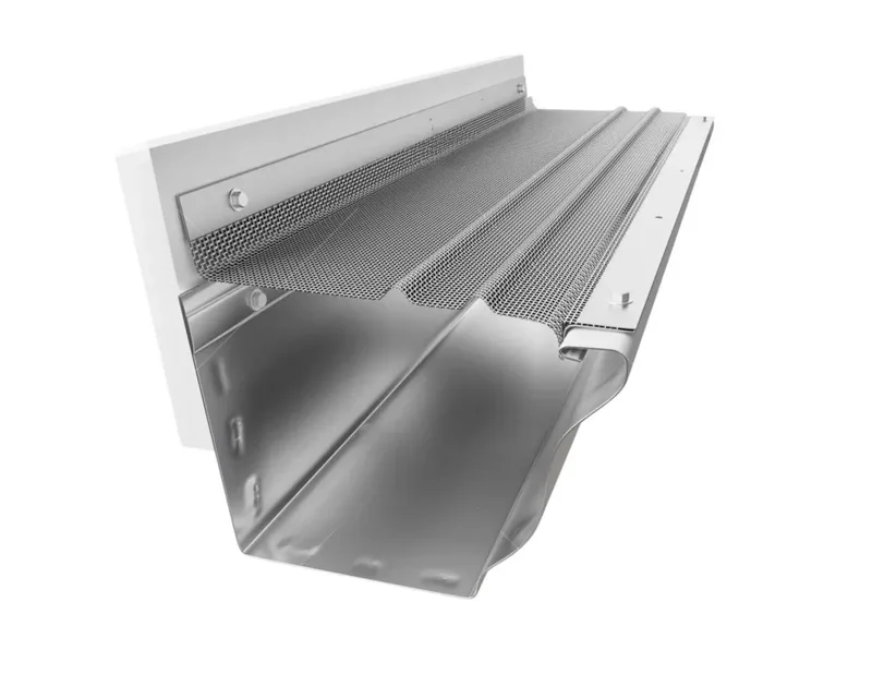 Clean Pro Guard mounted on gutter showing water dam channel and micro-mesh