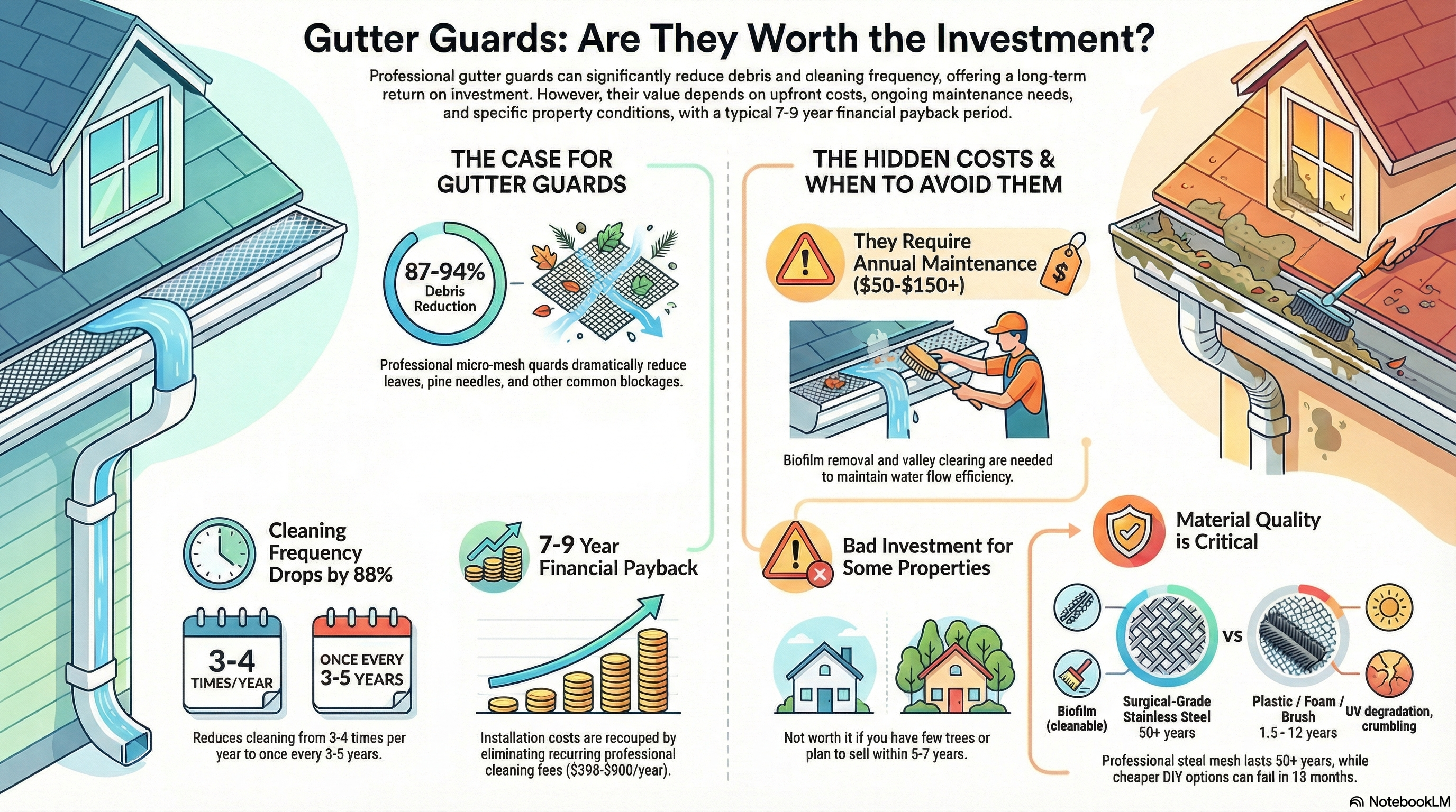 Are Gutter Guards Worth It? [Data from 1,247 Installations] - Infographic