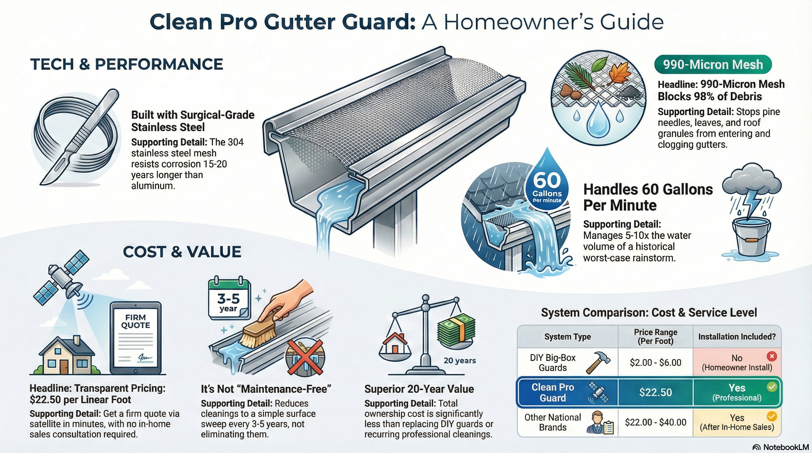 Clean Pro Gutter Guard Review: Tech Specs & Performance | February 2026 - Infographic