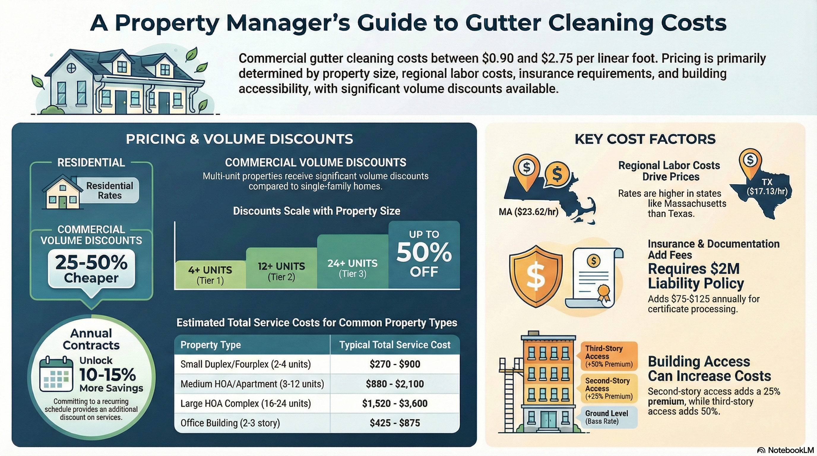 Commercial Gutter Cleaning Prices: HOA & Business Rates (February 2026) - Infographic