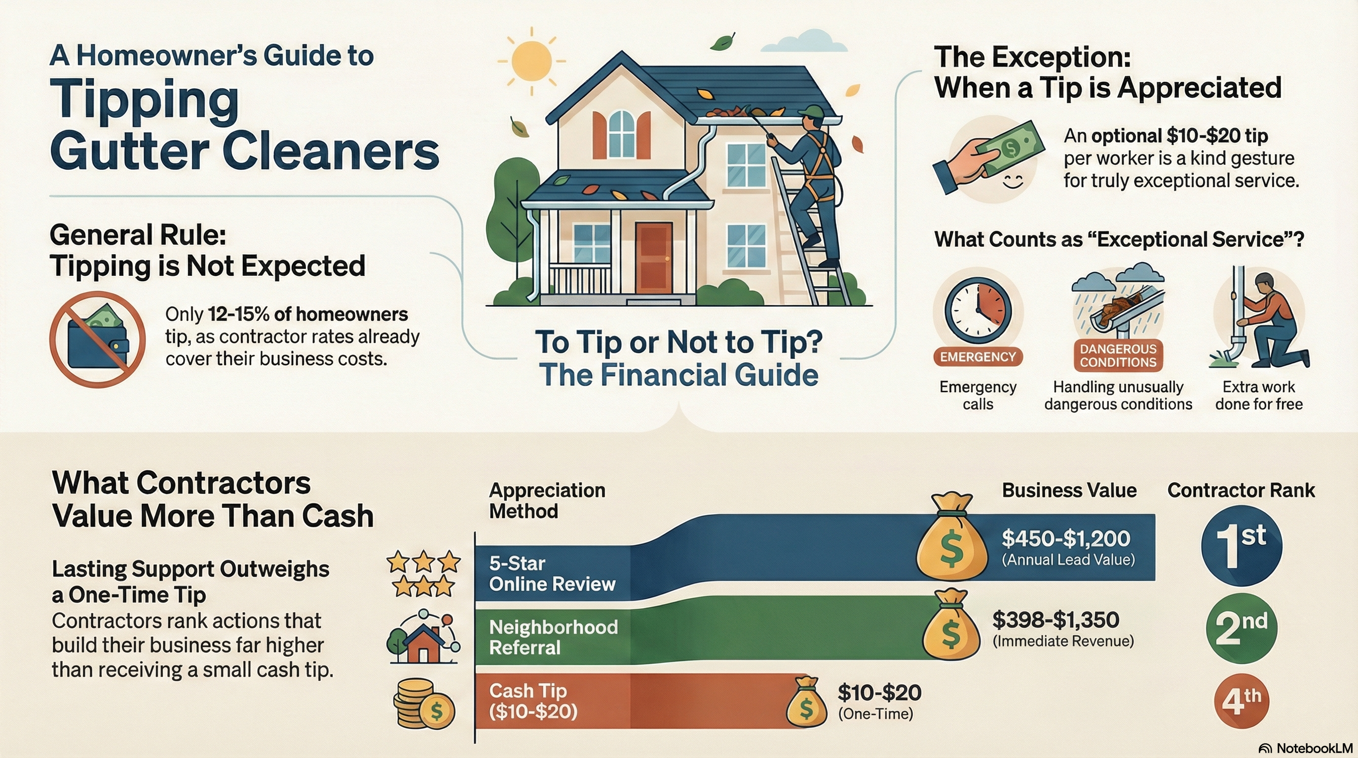 Do You Tip Gutter Cleaners? Etiquette Guide (February 2026) - Infographic