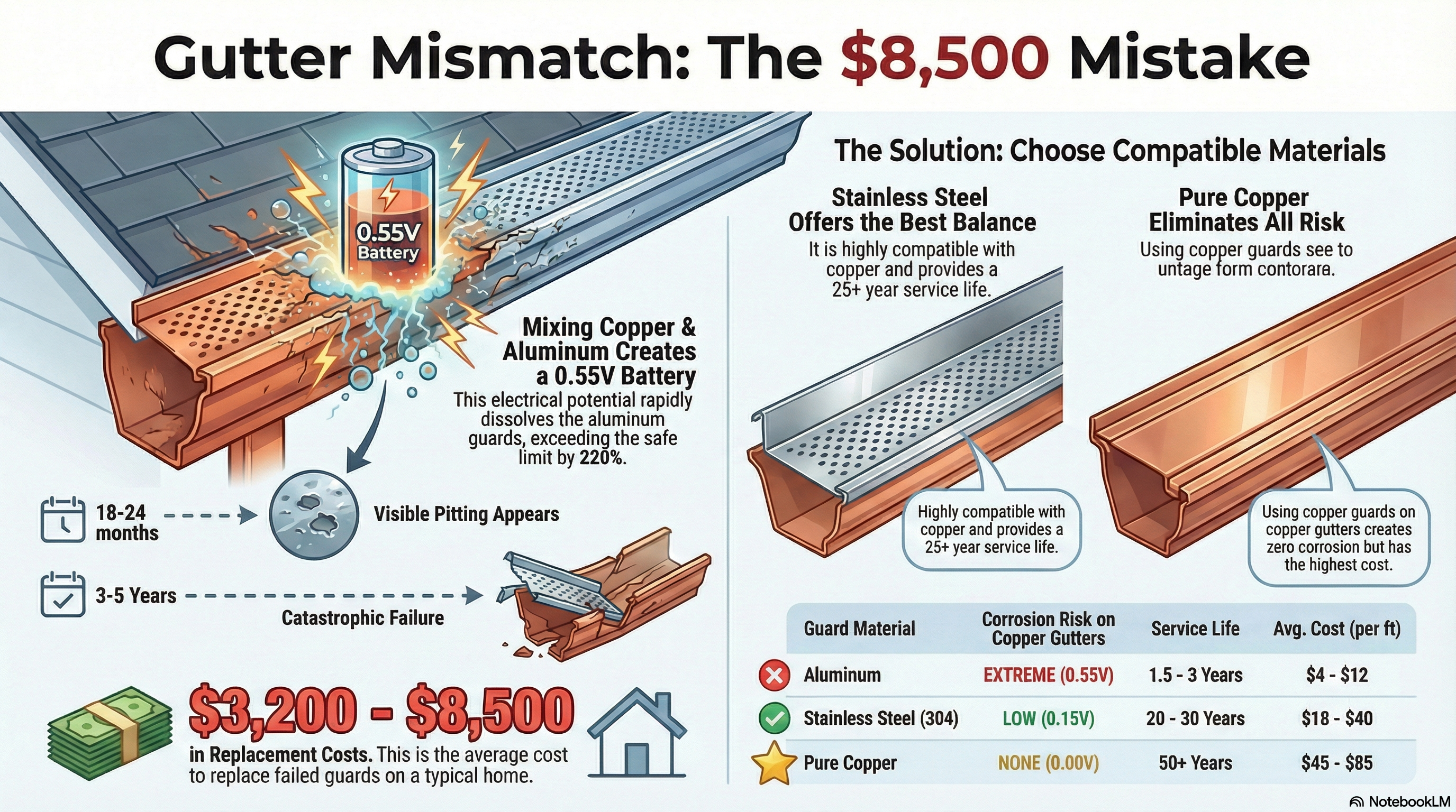 Galvanic Corrosion: Why You Can't Mix Copper & Aluminum (2026 Guide) - Infographic