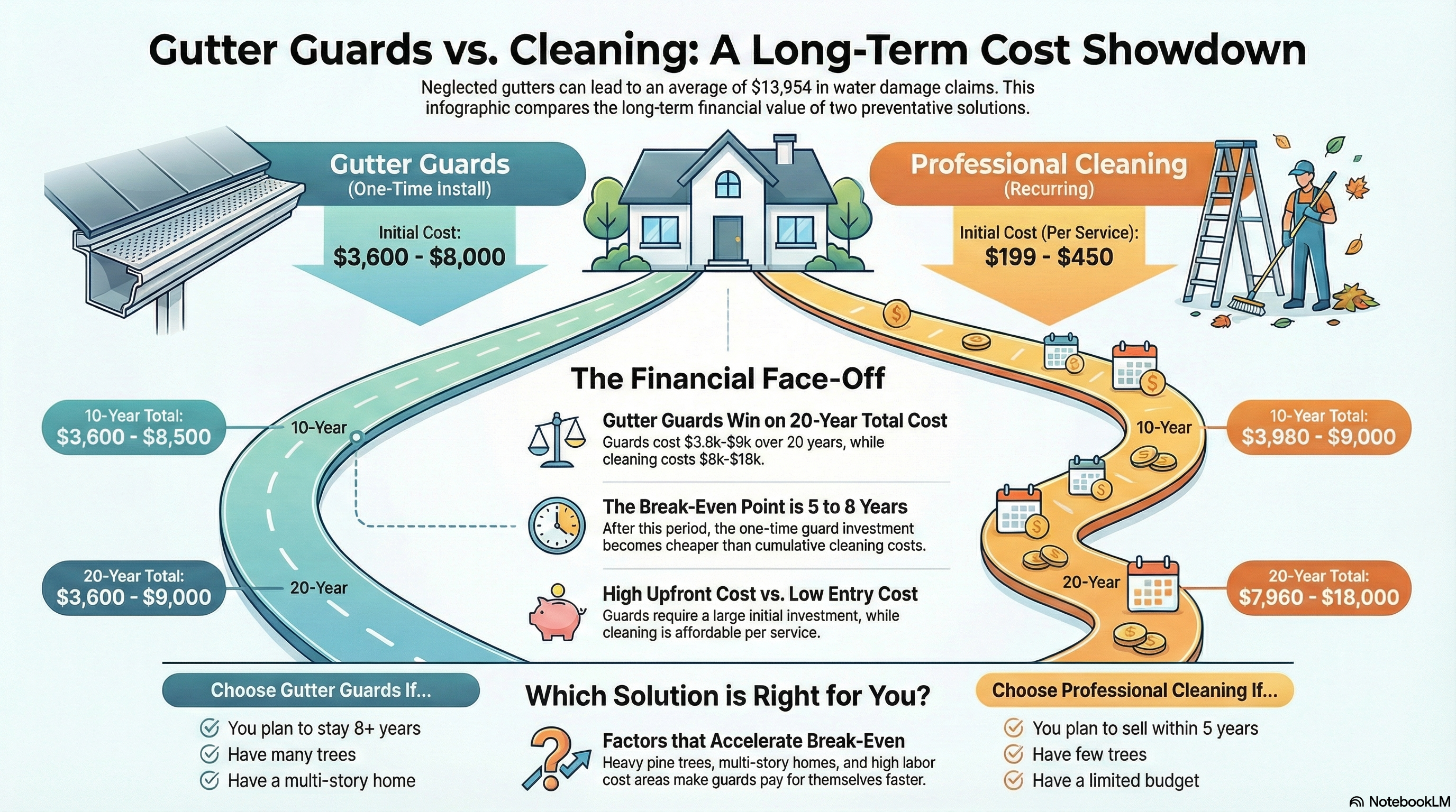 Gutter Guards vs. Cleaning: Which Is Cheaper Long Term? (2026 Analysis) - Infographic