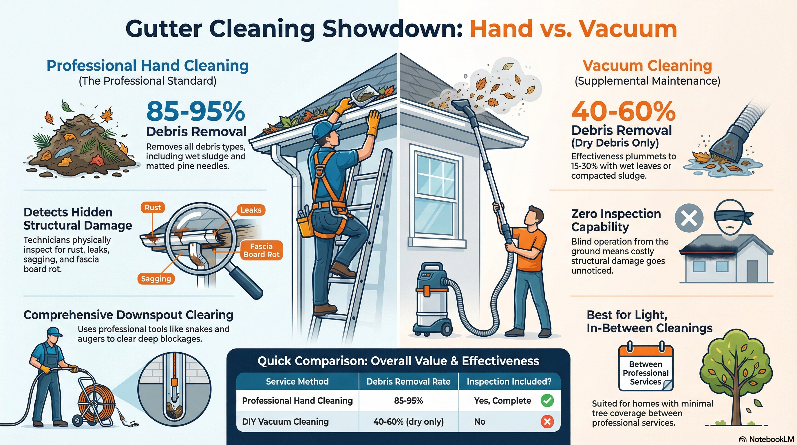 Gutter Vacuum vs. Hand Cleaning: Which Removes More Debris? | February 2026 - Infographic