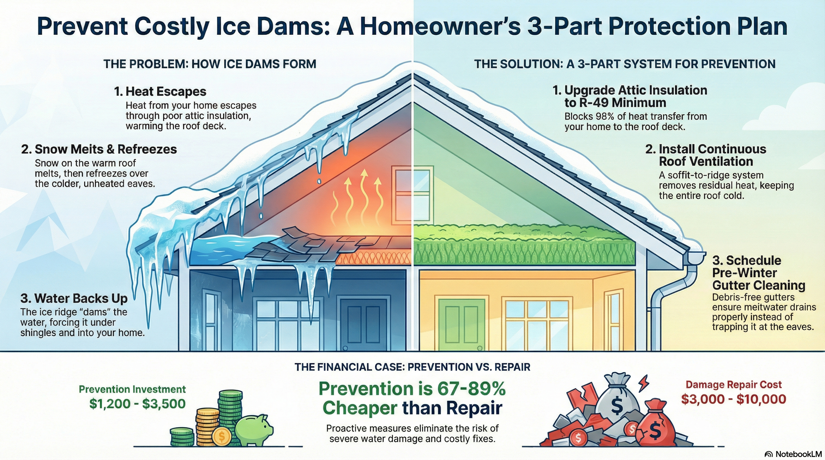 How to Prevent Ice Dams on Roofs (The Gutter Connection) - Infographic