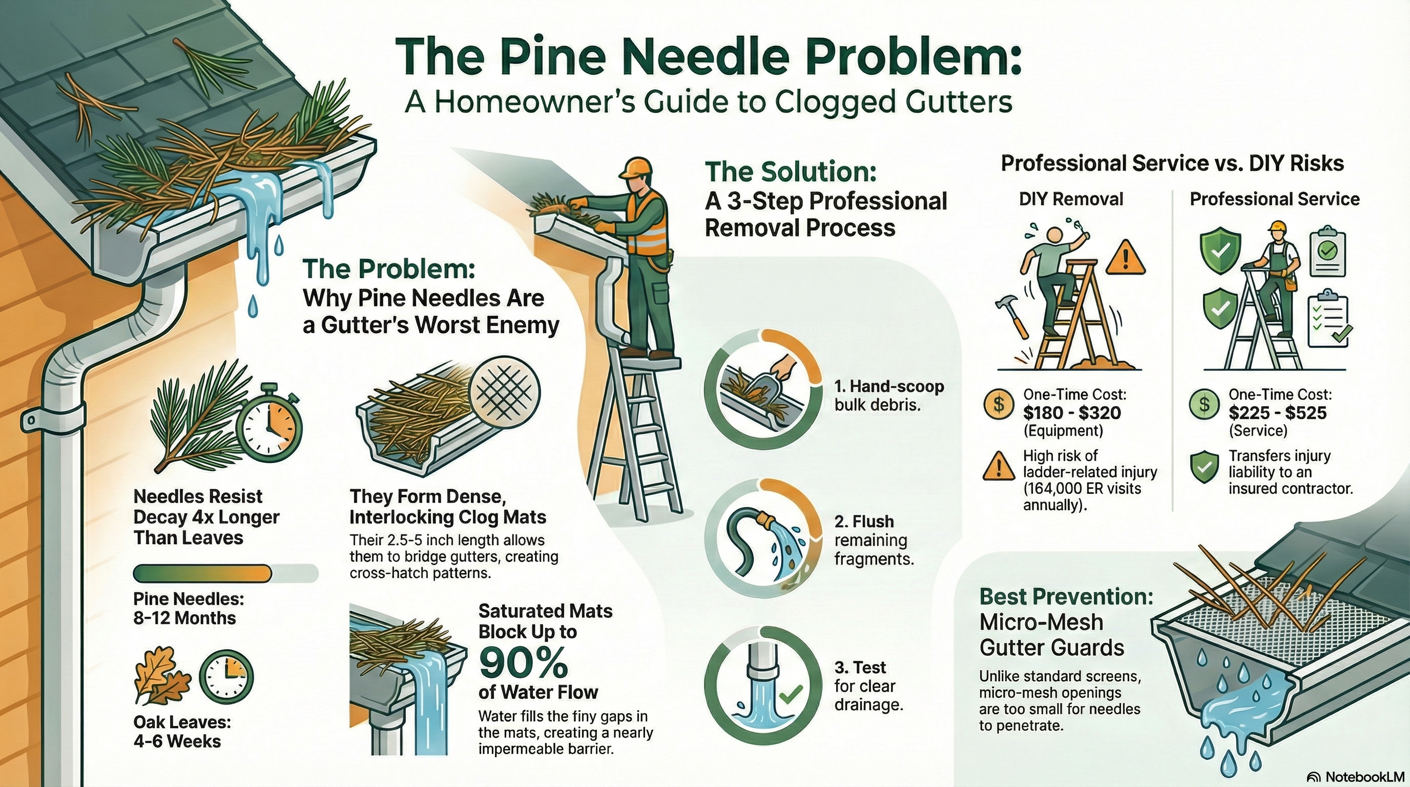 How to Remove Pine Needles from Gutters (The Hardest Debris) - Infographic