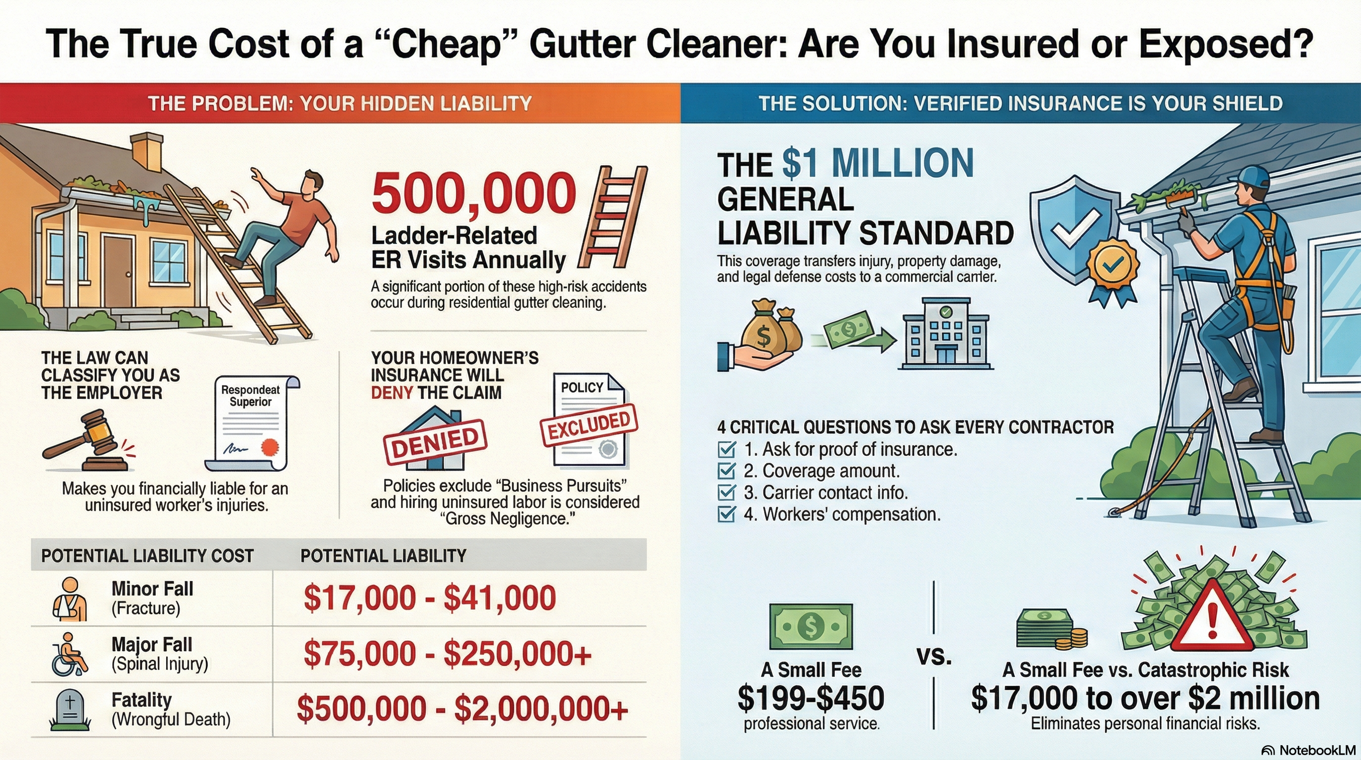 Why You Must Hire Insured Gutter Cleaners (Liability Risks) | February 2026 - Infographic