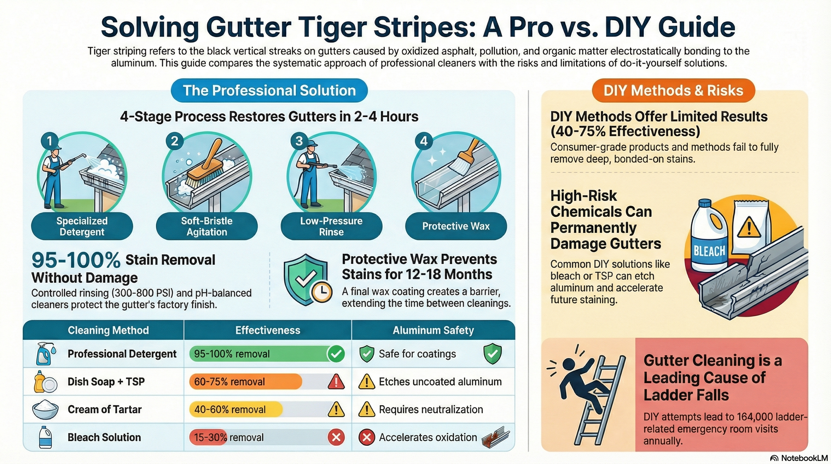 How to Clean Black Streaks on Gutters (Tiger Striping) - Infographic