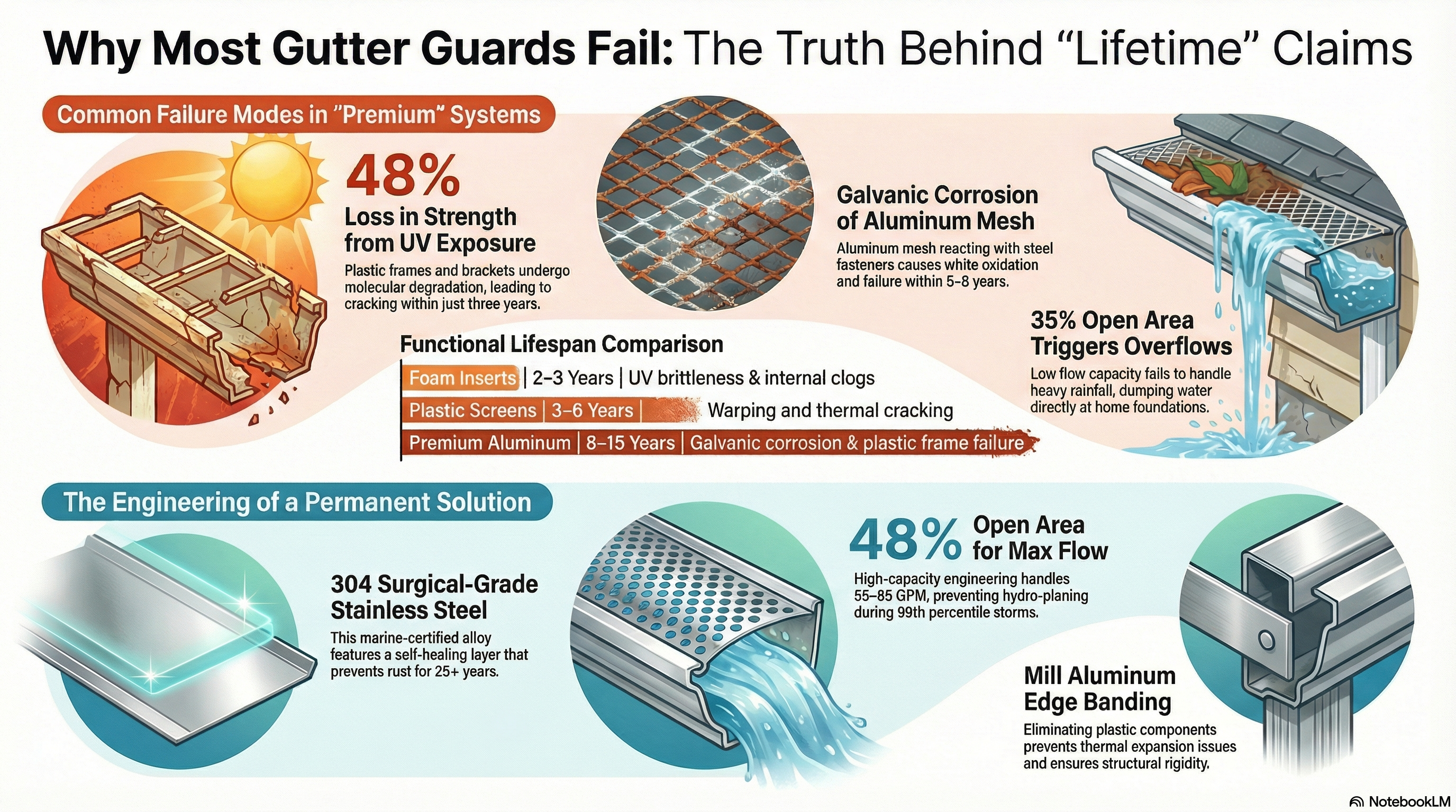 Why Most Gutter Guards Fail: What Big Brands Won't Tell You About Lifespan & Performance - Infographic