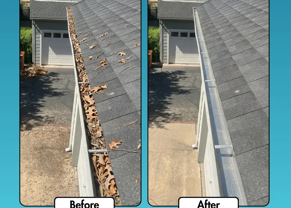 Before and after gutter cleaning in St Louis, MO
