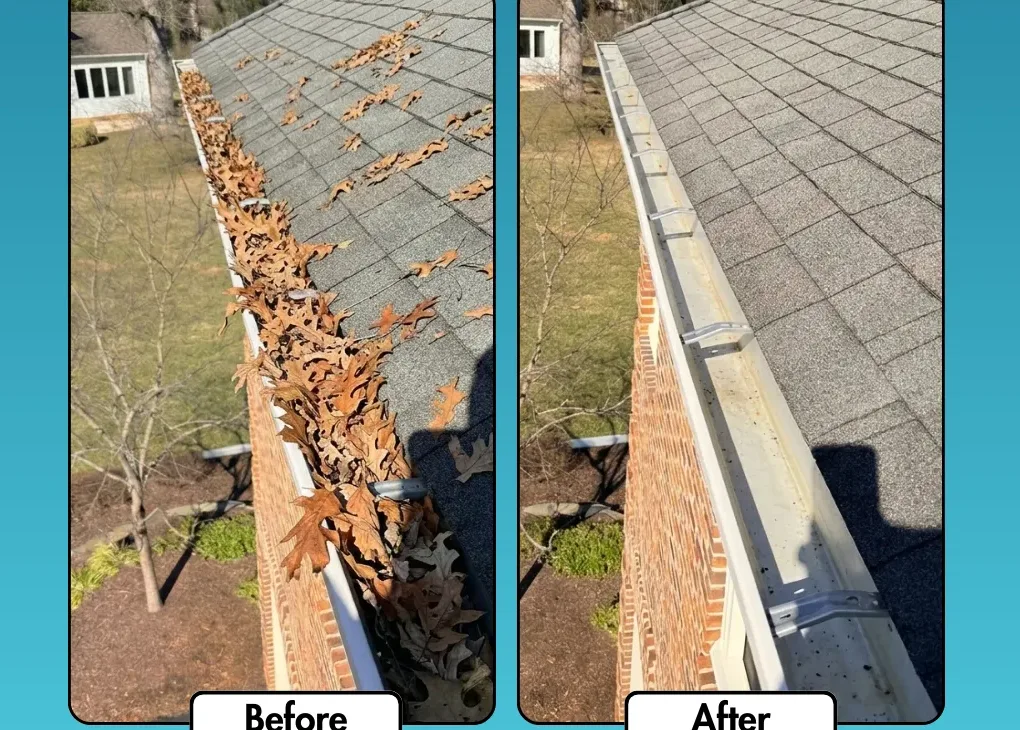 Before and after gutter cleaning in St Louis, MO