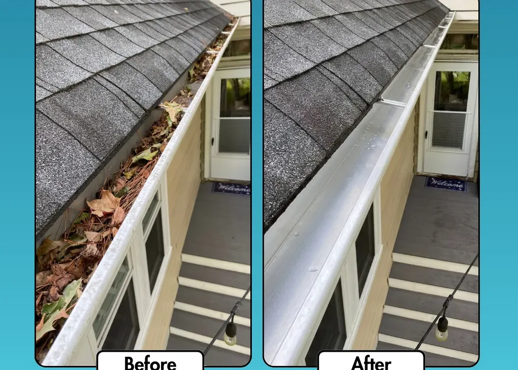 Before and after gutter cleaning in St Louis, MO