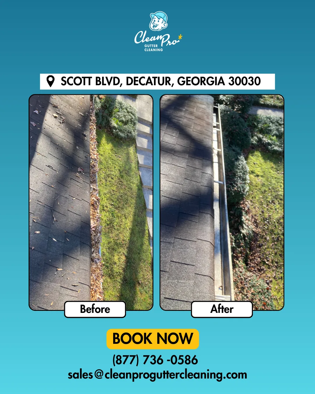 Gutter cleaning results on Scott Blvd in Decatur, GA