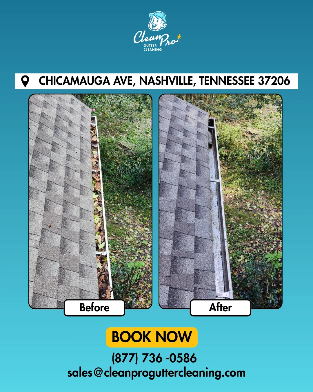 Gutter cleaning results on Chicamauga Ave in Nashville, TN