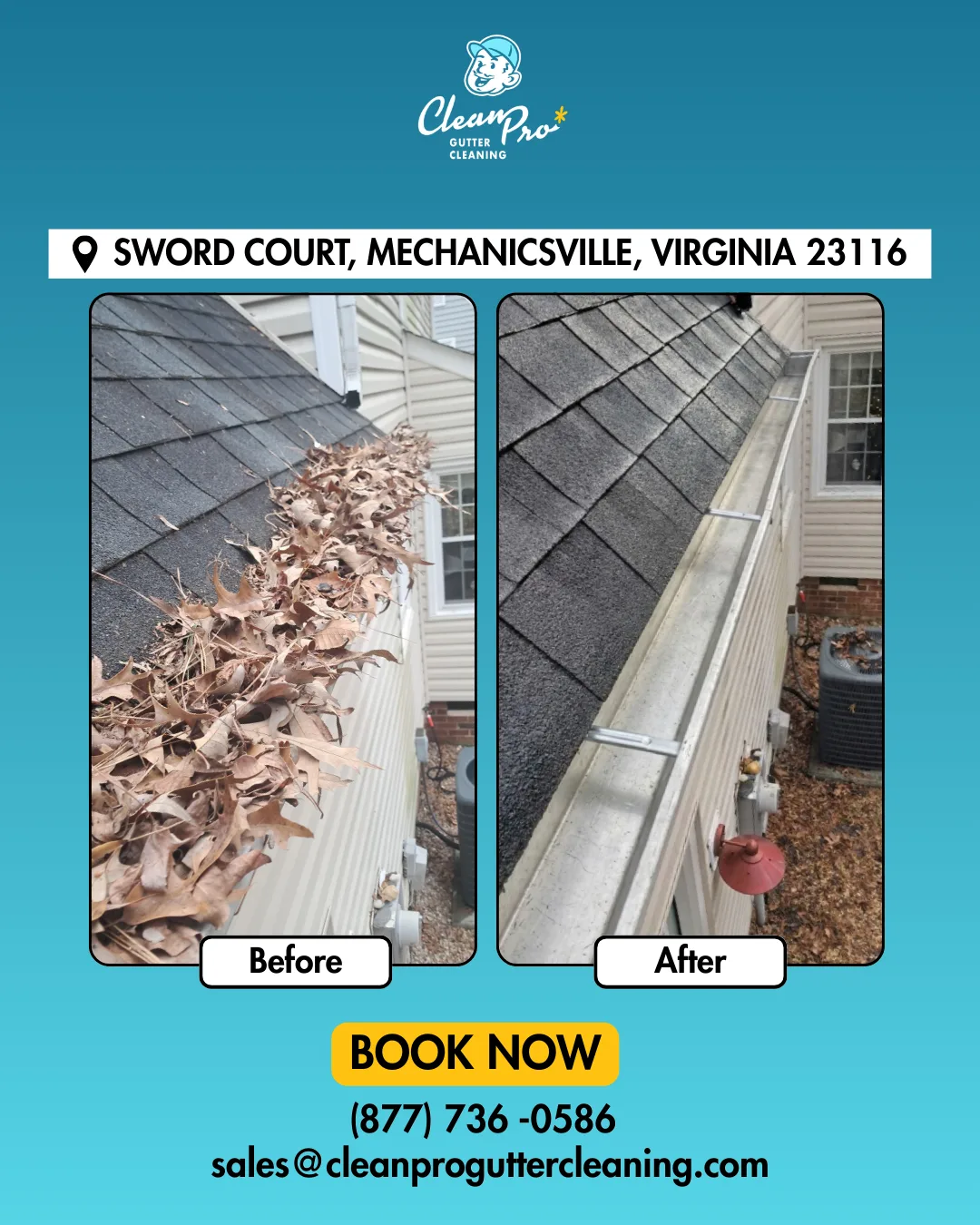 Gutter cleaning results on Sword Court in Mechanicsville, VA