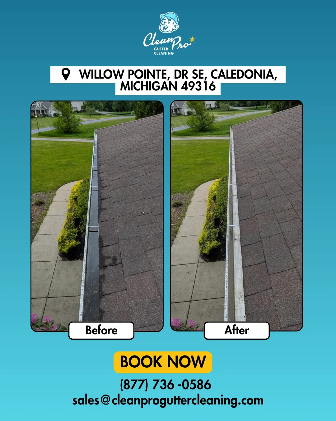 Before and after gutter cleaning on Willow Pointe Dr SE, Caledonia, MI