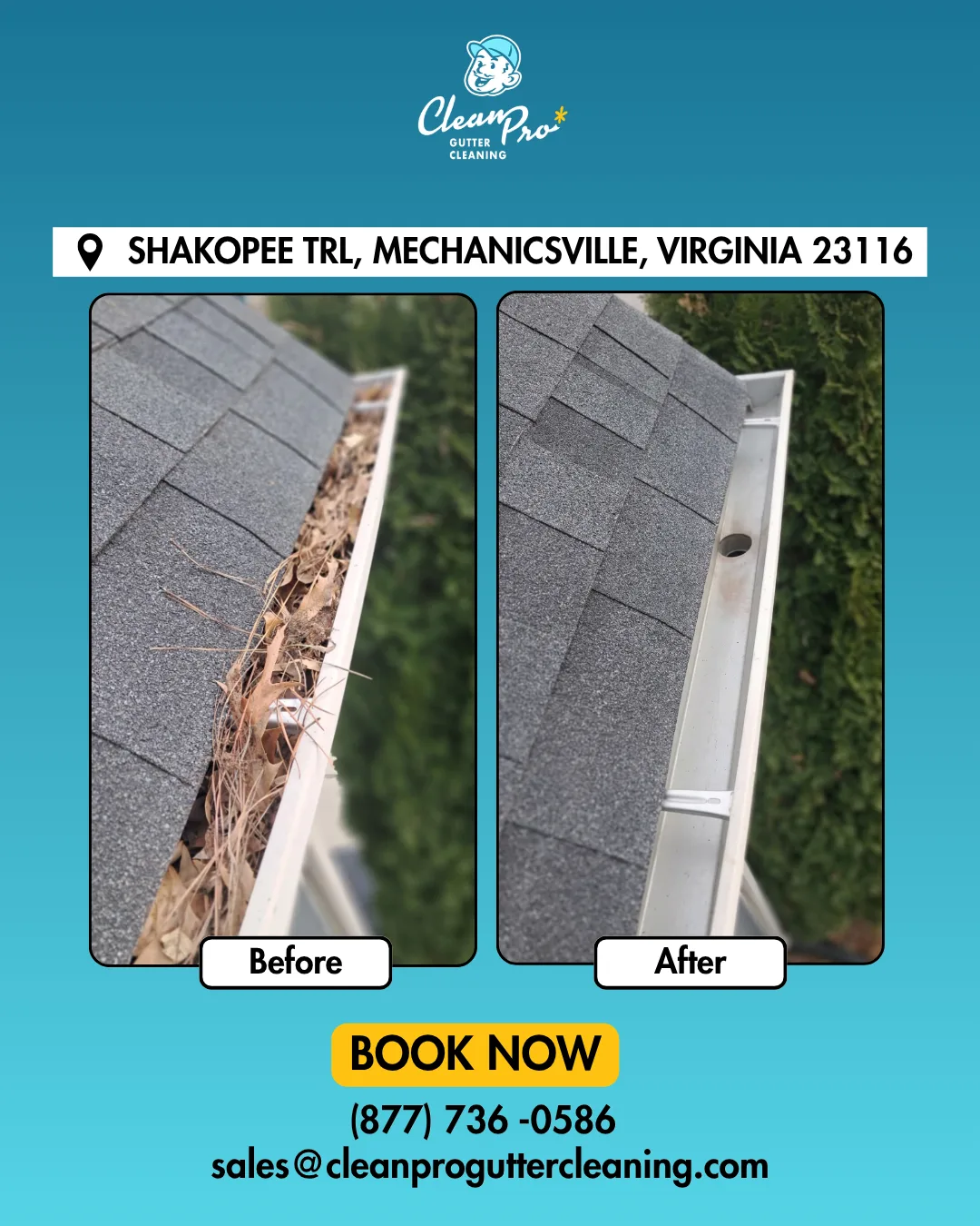 Before and after gutter cleaning on Shakopee Trl, Mechanicsville, VA