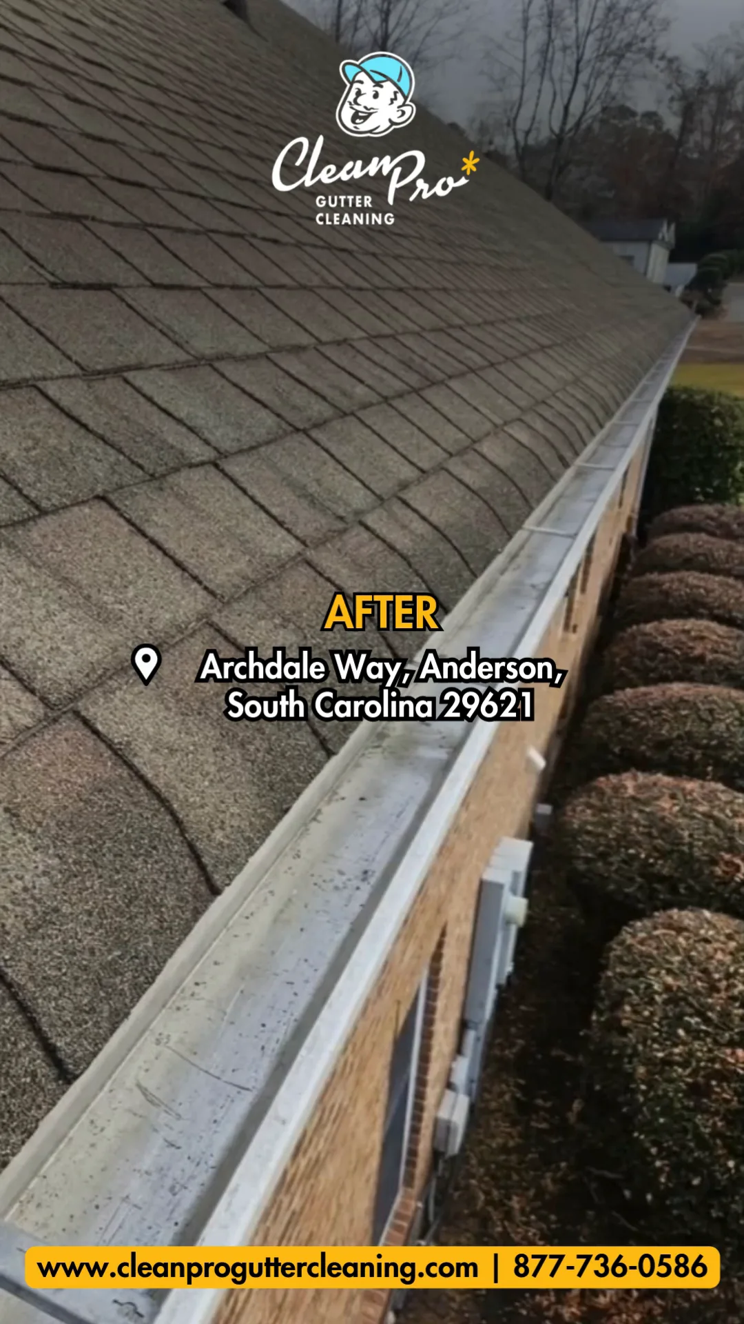 Before and after gutter cleaning on Archdale Way, Anderson, SC