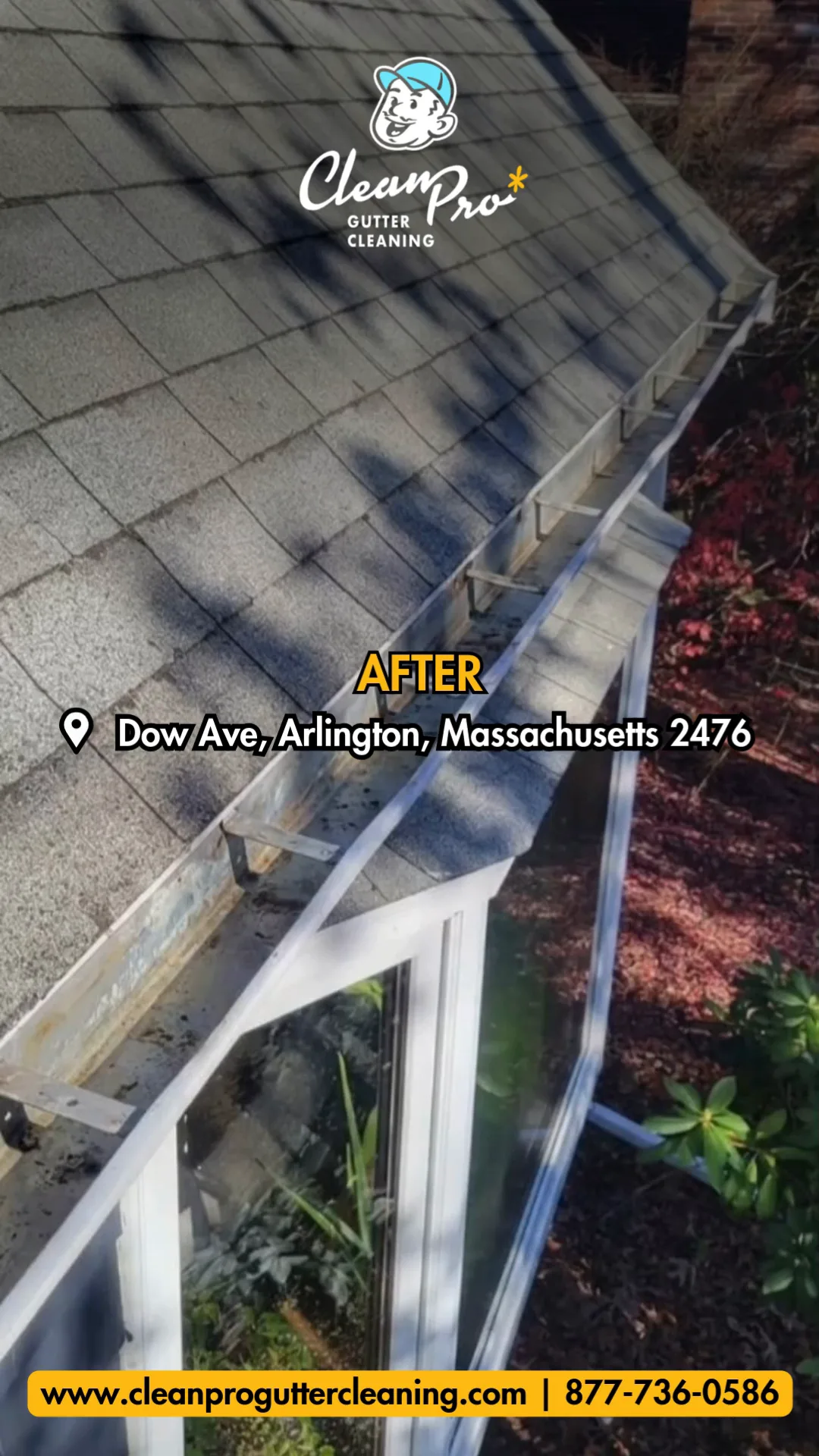 Before and after gutter cleaning on Dow Ave, Arlington, MA