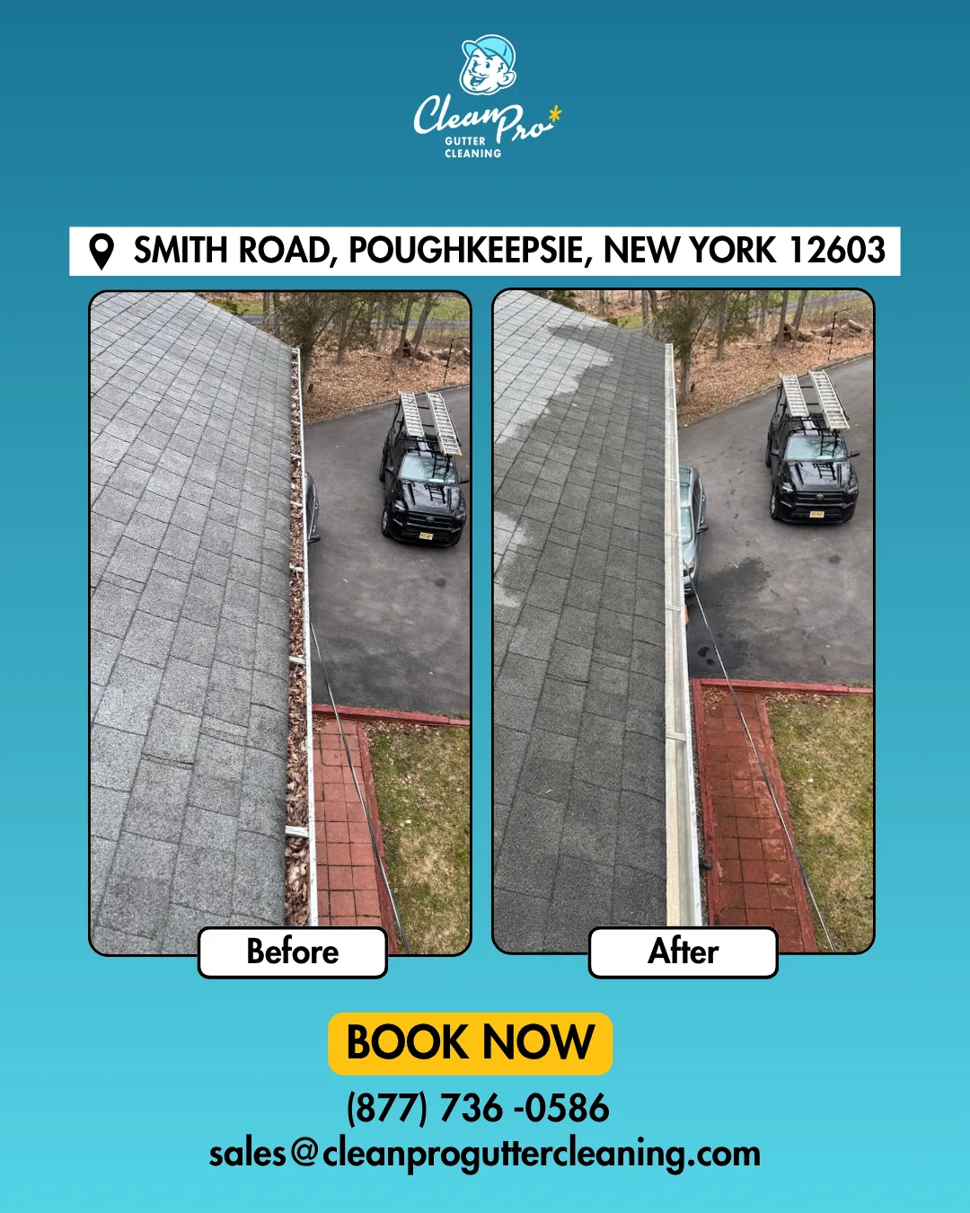 Before and after gutter cleaning on Smith Road, Poughkeepsie, NY