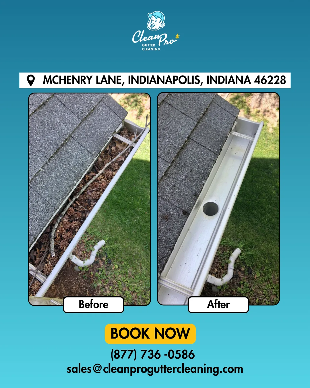 Before and after gutter cleaning on Mchenry Lane, Indianapolis, IN
