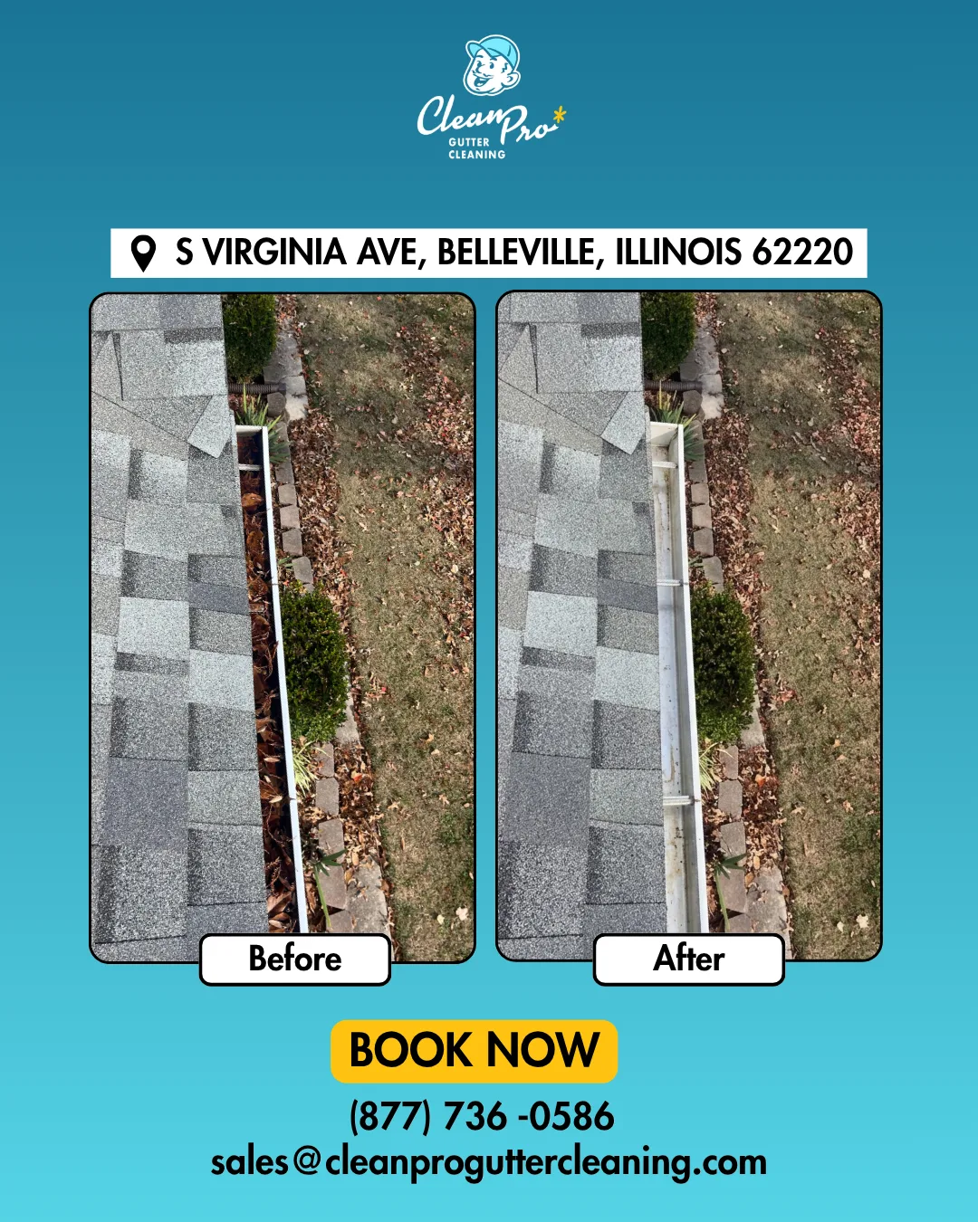 Before and after gutter cleaning on S Virginia Ave, Belleville, IL