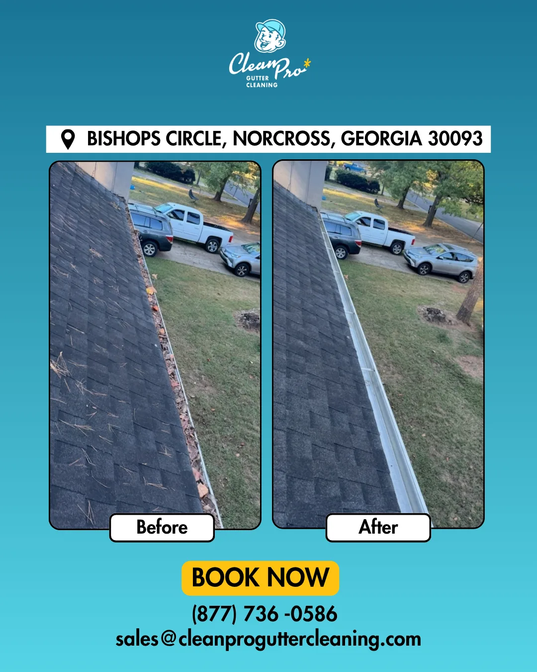 Before and after gutter cleaning on Bishops Circle, Norcross, GA